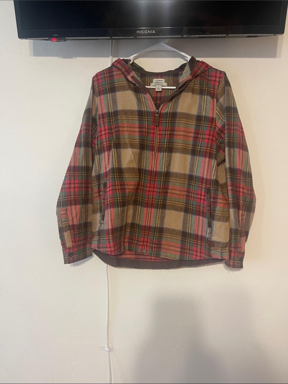 L.L. Bean Hooded Plaid Zip Jacket in Red and Brown Tones